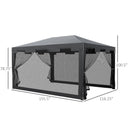10' x 13' Party Gazebo Canopy Tent with Mesh Walls - Grey - Seasonal Overstock