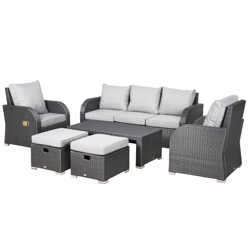 Balsam Cove 6pc Outdoor Wicker Sofa Chairs Table and Stool Patio Set - Grey - Seasonal Overstock