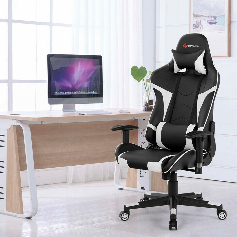 Lucas High-Back Gaming Chair with Massage - White - Seasonal Overstock