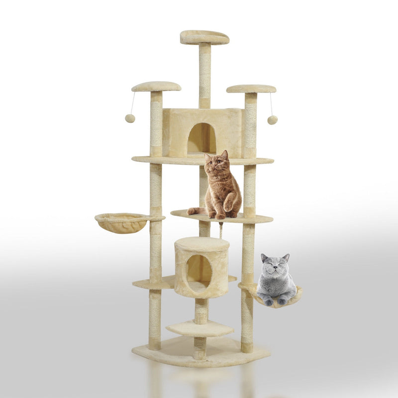 XL 6.6ft Luxury Cat Tree Condo in Beige - Seasonal Overstock