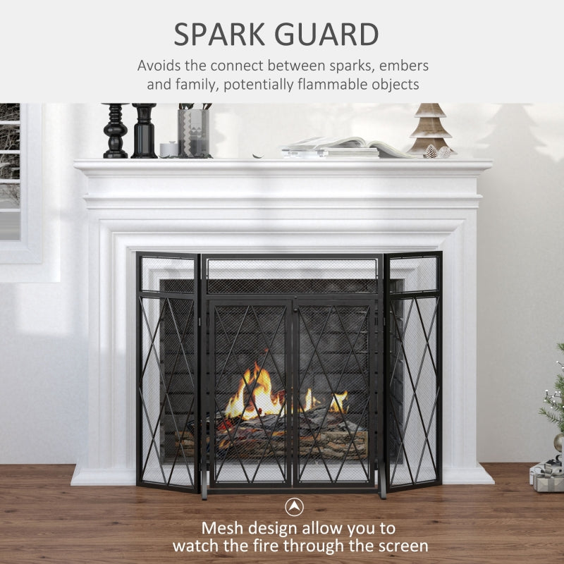 3-Panel Diamond Pattern Fireplace Screen with Doors - Seasonal Overstock