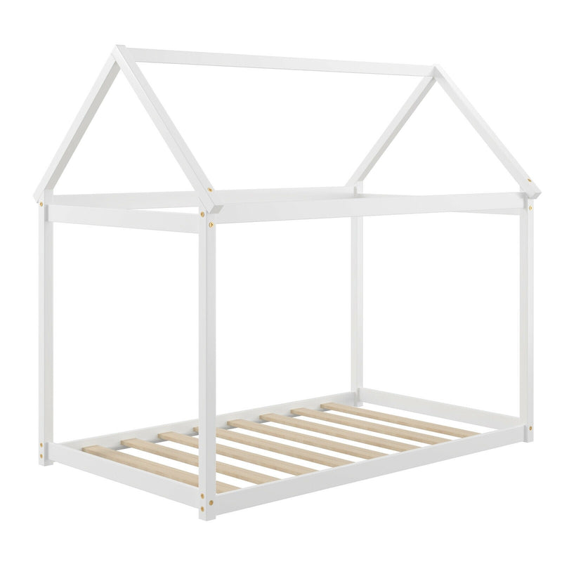 Xavier House Shaped Twin Size Wood Canopy Platform Bed - White - Seasonal Overstock