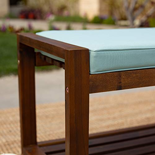48" Walker Edison Indoor / Outdoor Patio Wood Bench with Washable Cushion - Blue - Seasonal Overstock