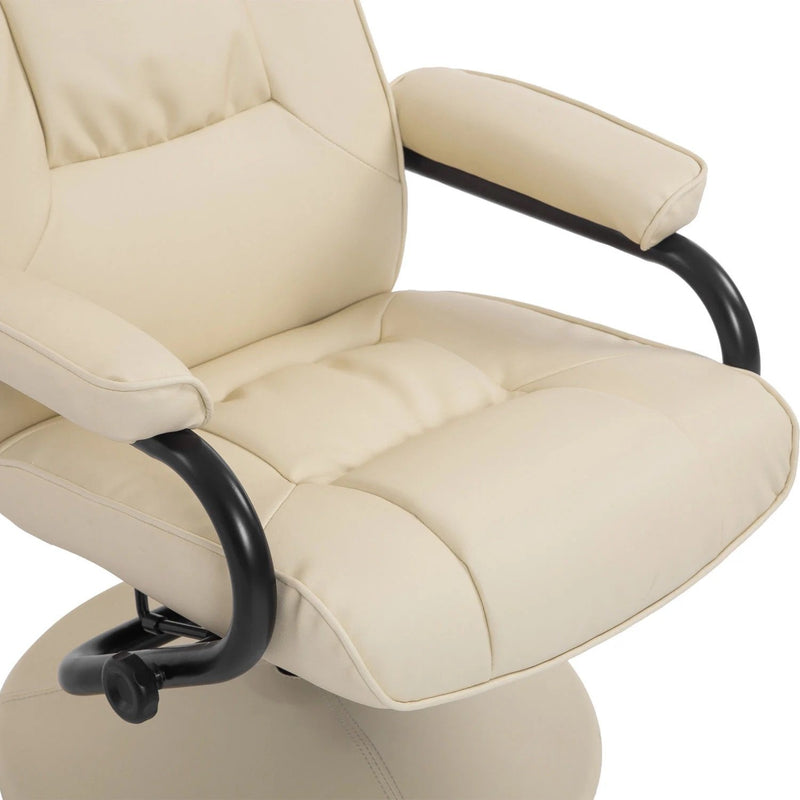 Kenton Faux Leather Chair and Ottoman - Cream - Seasonal Overstock
