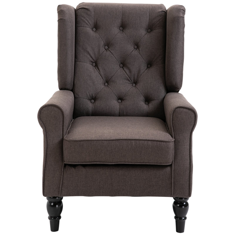 Harland Button Tufted Wing Back Armchair - Brown - Seasonal Overstock