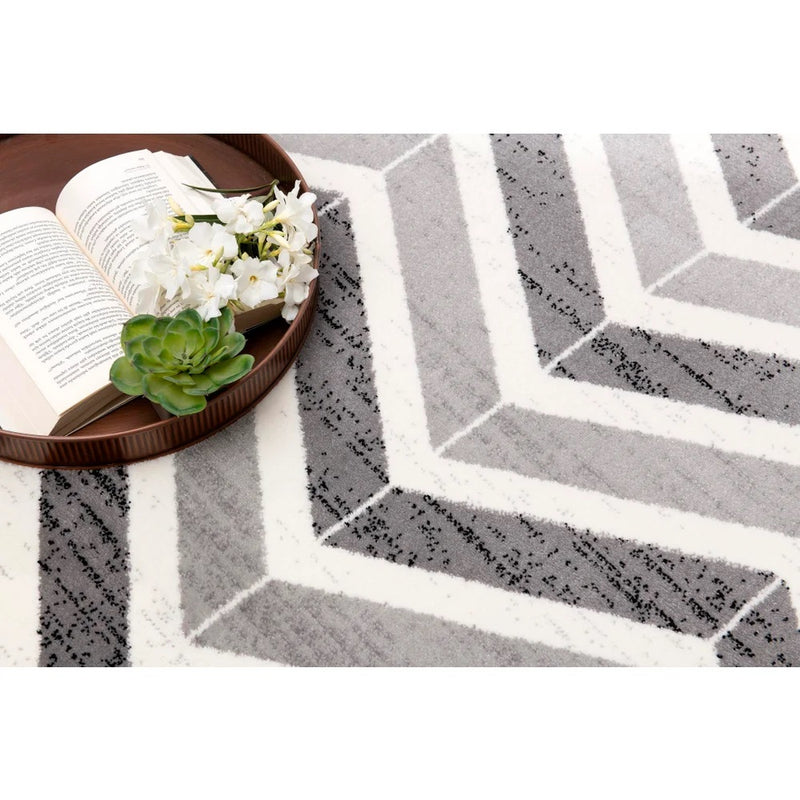 Veda Grey Chevron Area Rug by Vegas Contemporary - Seasonal Overstock