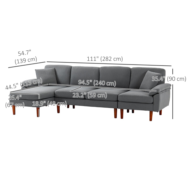 Eames 111" Modern 4-Seat Sectional Sofa with Reversible Chaise - Dark Grey