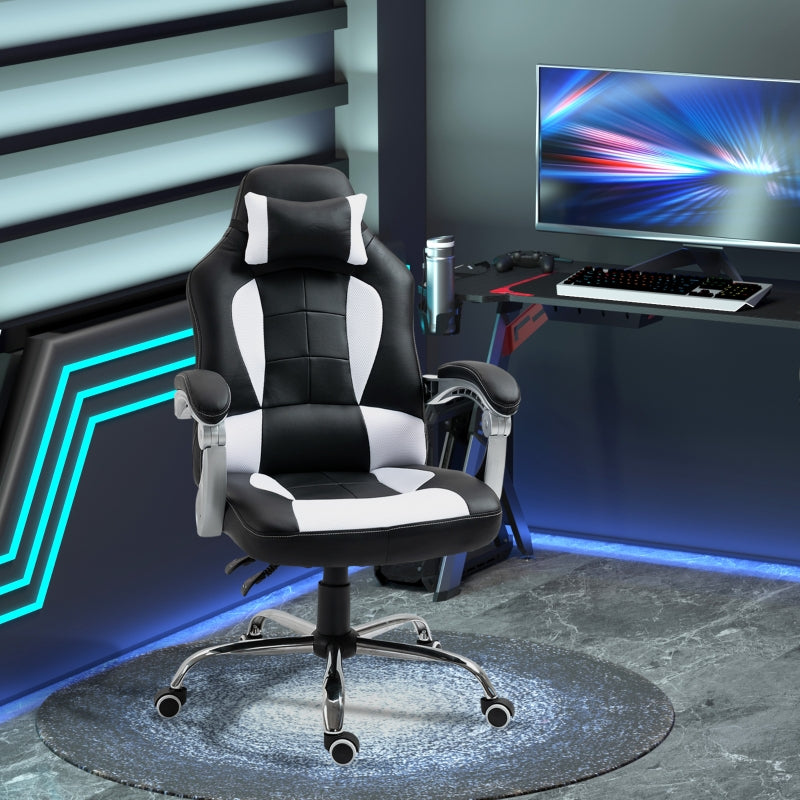 Flyta Ergonomic Executive Faux Leather White & Black Office Gaming Chair - Seasonal Overstock