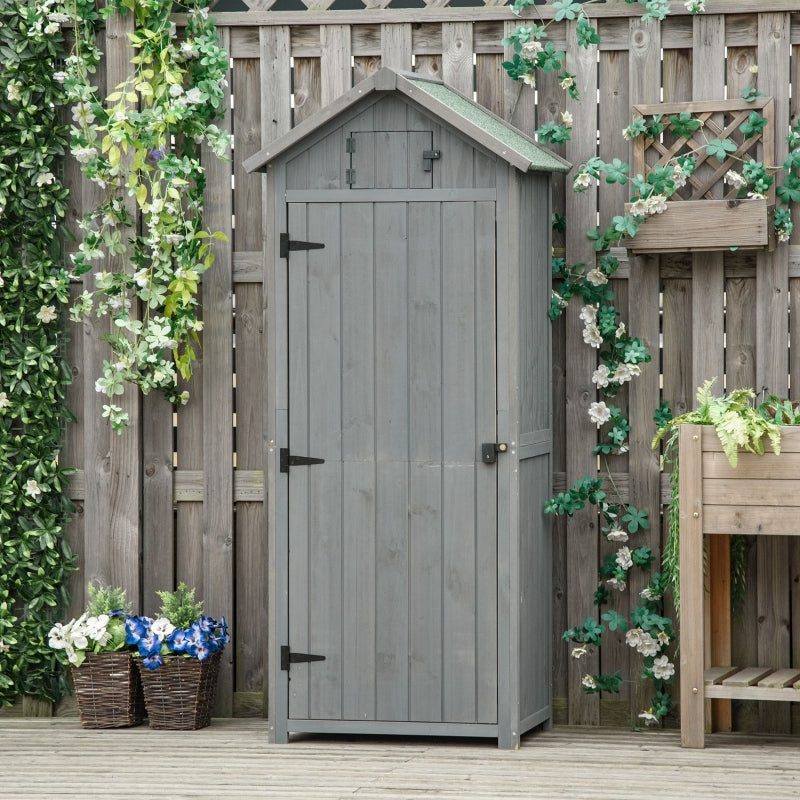Grey Wood Outdoor Garden Storage Shed 30" x 21" x 71" - Seasonal Overstock