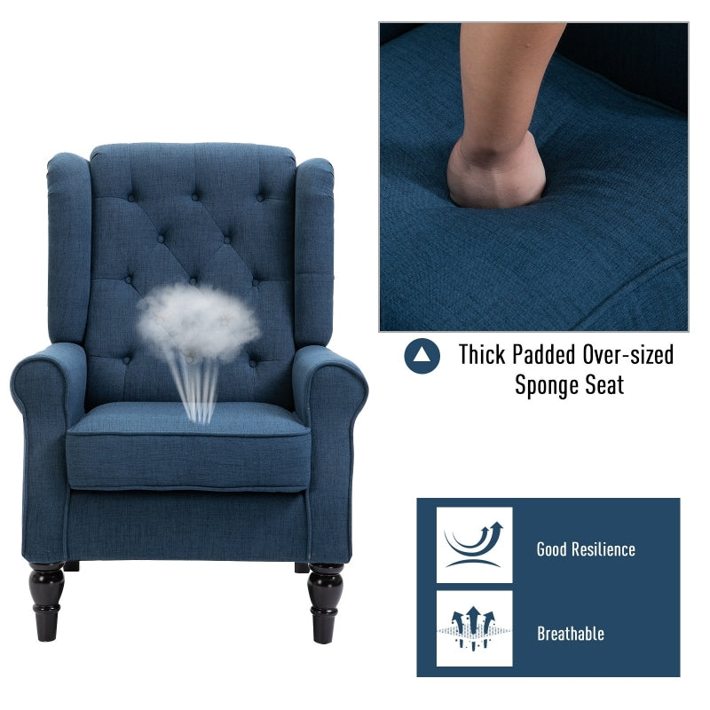 Louis Button Tufted Winged Back Upholstered Blue Arm Chair - Seasonal Overstock