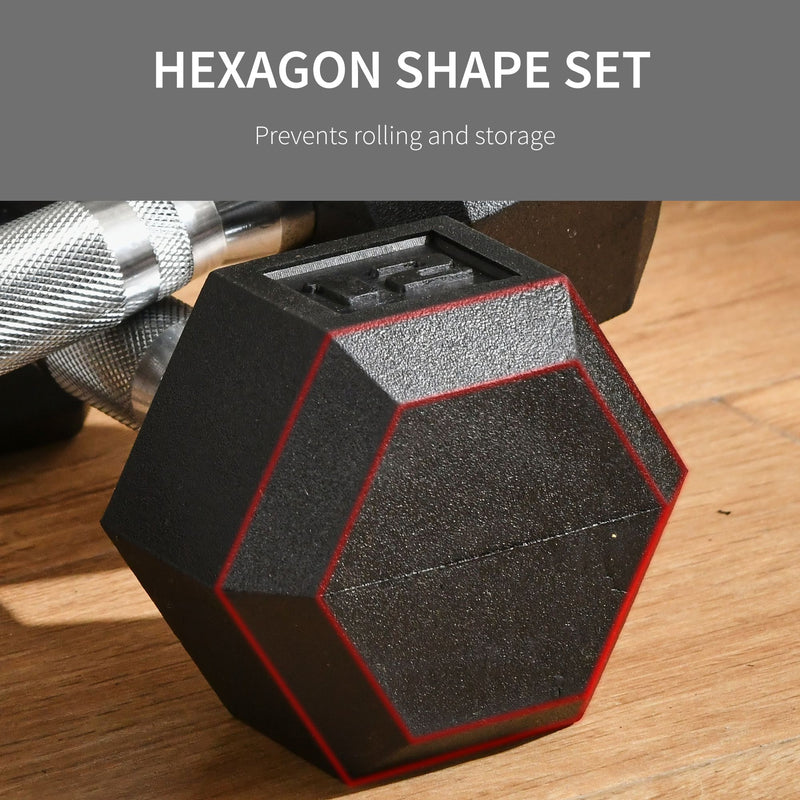 Set of Two 12lb Rubberized Hexagon Dumbbell Weights (24 lbs Total) - Seasonal Overstock