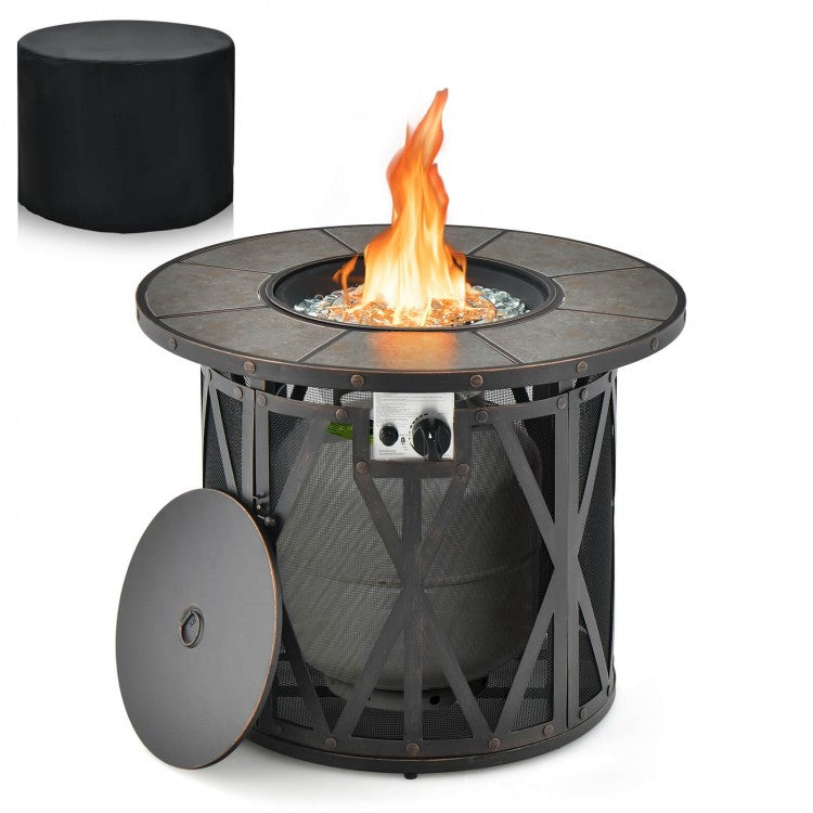 Sorel 32" 30,000 BTU Round Fire Table with Fire Glass and Cover - Seasonal Overstock