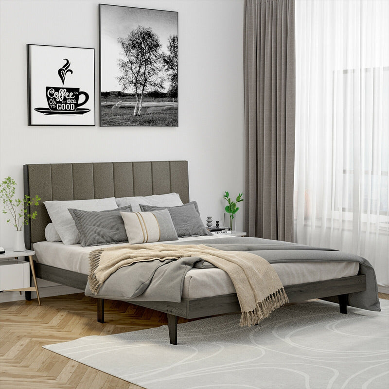 Valentina Queen Grey Upholstered Platform Bed - Seasonal Overstock
