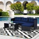 Vina 3pc Outdoor Patio Sofa with RHF Chaise and Table - Dark Blue / Black - Seasonal Overstock