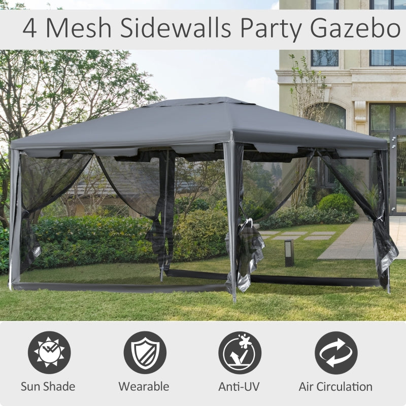 10' x 13' Party Gazebo Canopy Tent with Mesh Walls - Grey - Seasonal Overstock