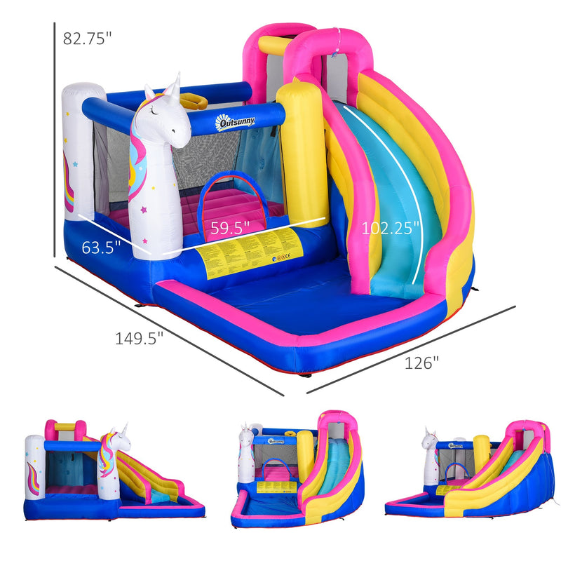 5 in 1 Unicorn Bouncy Castle with Slide 12.4' x 10.5' x 6.9' - Seasonal Overstock