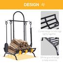 Classic Black Basket and Handle Firewood Rack Log Holder with 4pc Tool Kit - Seasonal Overstock