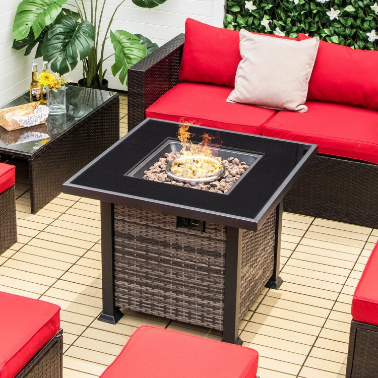 Kindle 32" 50,000 BTU Fire Table with Lava Rocks - Grey Rattan - Seasonal Overstock