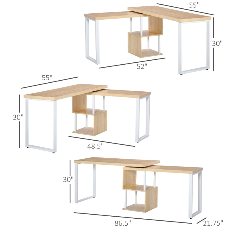 Libra Multi-Configuration Corner Desk with Shelves in Oak and White - Seasonal Overstock