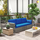 Patio Furniture, Manchester Creek Outdoor Patio Rattan Sofa - Blue & Grey - Seasonal Overstock