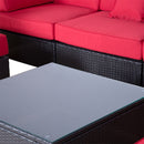 Placid Peak Modular Outdoor Patio Sectional Sofa, Loungers and Table 9pc Set - Red / Dark Brown