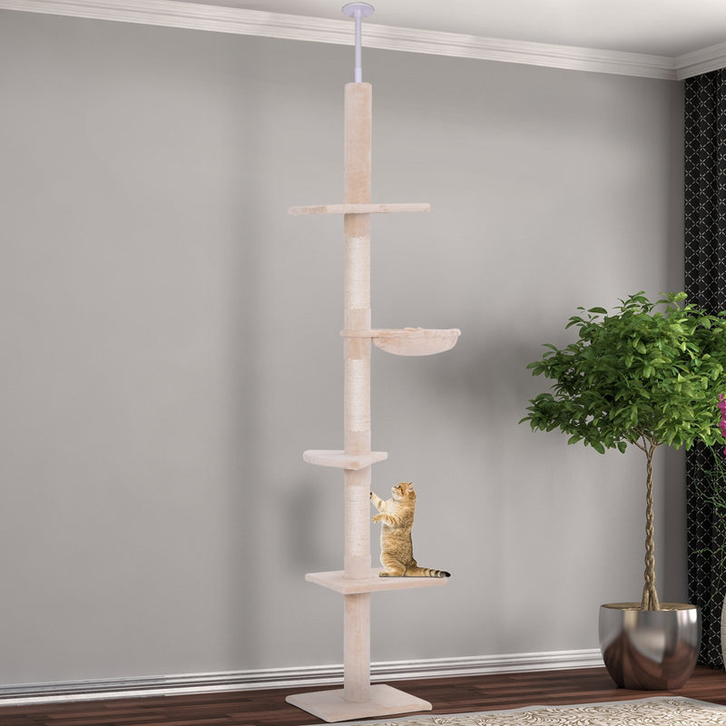 Floor To Ceiling 5 Tier Cat Tree in Beige - Seasonal Overstock