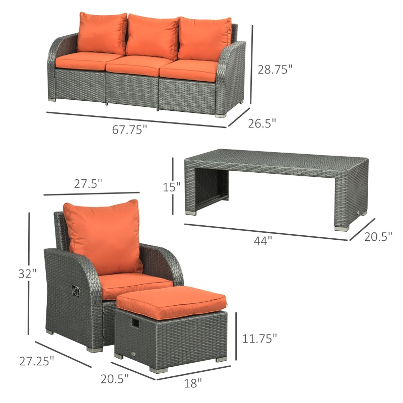 Balsam Cove 6pc Outdoor Wicker Sofa Chairs Table and Stool Patio Set - Orange - Seasonal Overstock