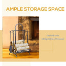 Classic Black Basket and Handle Firewood Rack Log Holder with 4pc Tool Kit - Seasonal Overstock