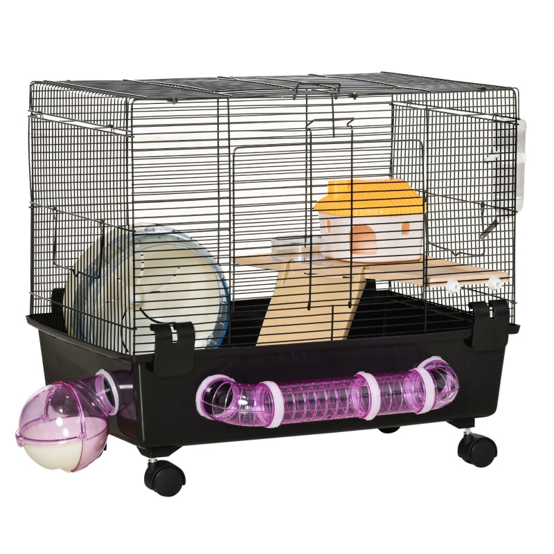 Hamster Cage Kit with Exercise Wheel & Tube - Black - Seasonal Overstock