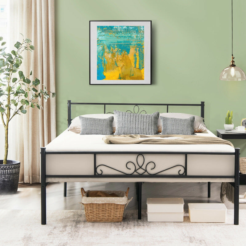 Farrah Queen Size Metal Platform Bed Frame with Headboard and Footboard - Seasonal Overstock