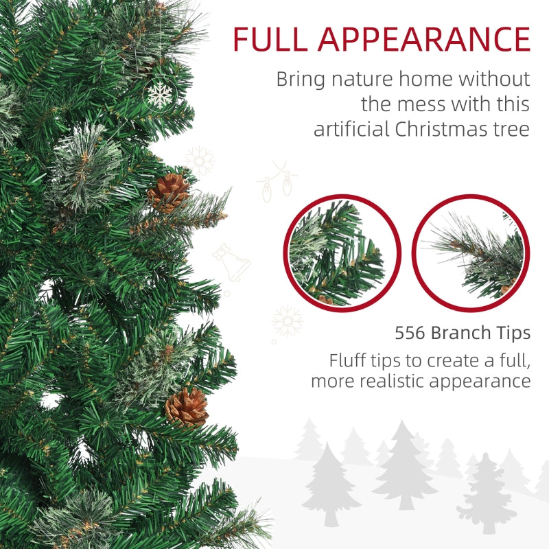 6.5ft Thin Artificial Christmas Tree with Pine Cones