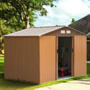 Storage Sheds, 9' x 6.4' Outdoor Garden Storage Shed with Dual Sliding Doors - Tan Brown - Seasonal Overstock