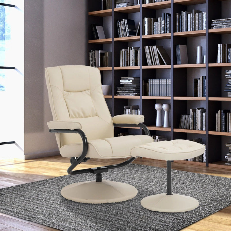 Kenton Faux Leather Chair and Ottoman - Cream - Seasonal Overstock