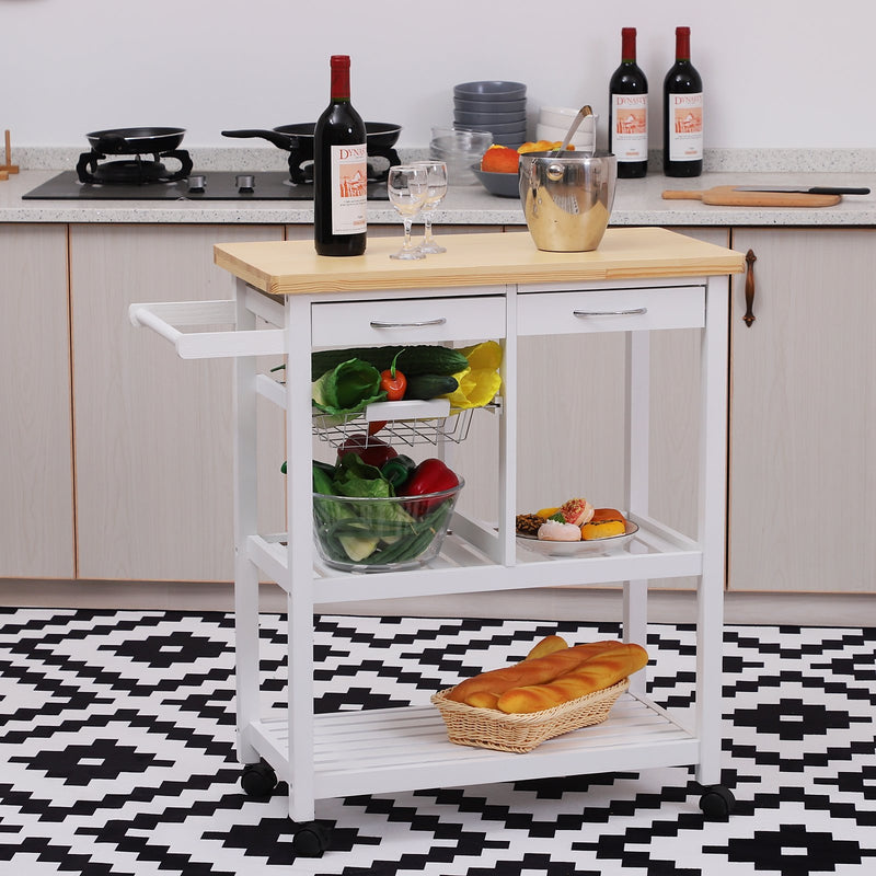 Liza White Kitchen Cart with Castors - Seasonal Overstock