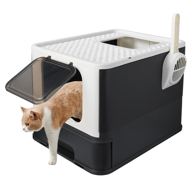 Portable Cat Litter Box with Feet Cleaning Top Exit - Seasonal Overstock