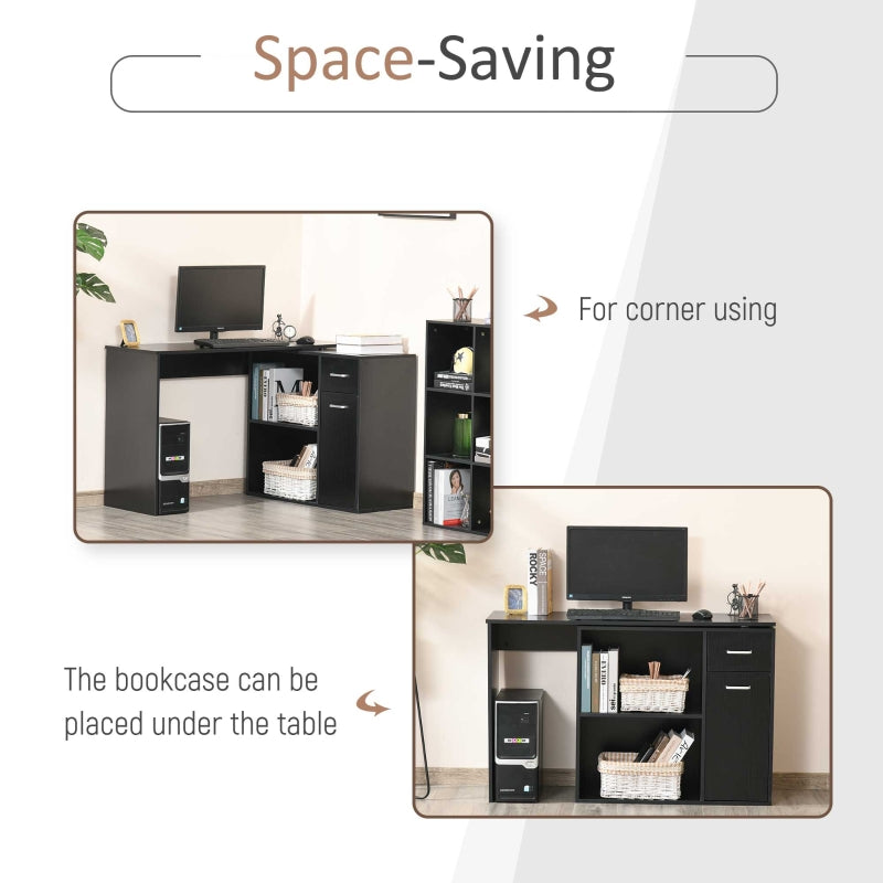 Soren Convertible Desk With Cabinet, Shelves and Drawer - Black - Seasonal Overstock