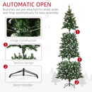 Christmas Trees, 7.5ft Skinny Artificial Pre-Lit Christmas Tree with Pine Cones & 350 LEDs - Seasonal Overstock