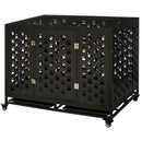 45" Paw Pattern Steel Dog Crate with Castors - Seasonal Overstock