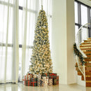 Christmas Trees, 9ft Pre Lit Flocked Slim Christmas Tree with Warm White LED Lights - Seasonal Overstock