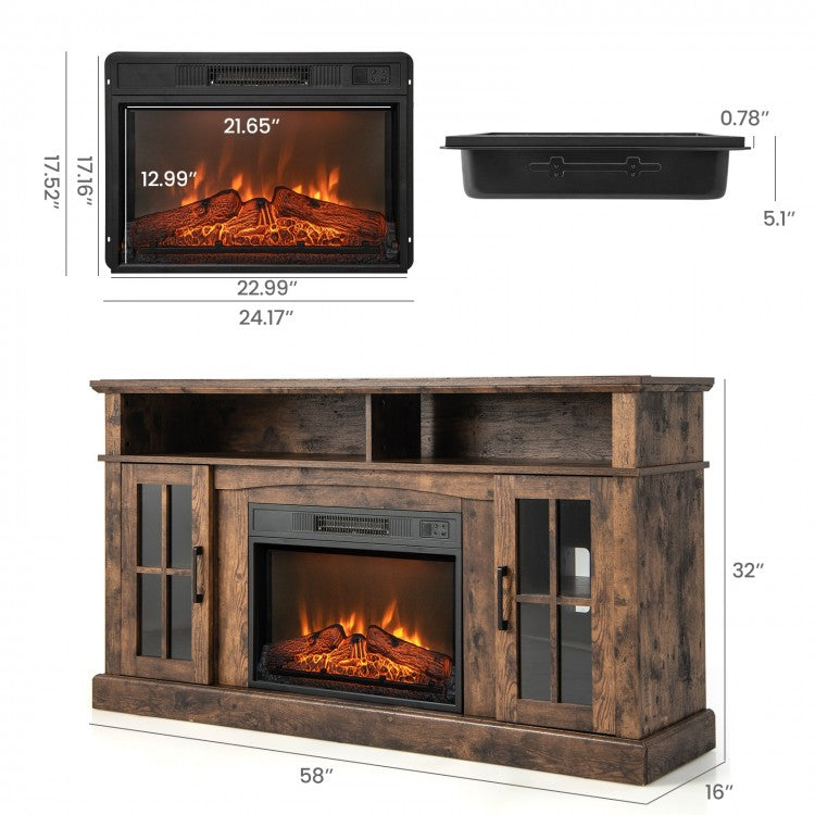 Parker Rustic Brown 1400W Electric Fireplace TV Stand for up to 65" TVs - Seasonal Overstock