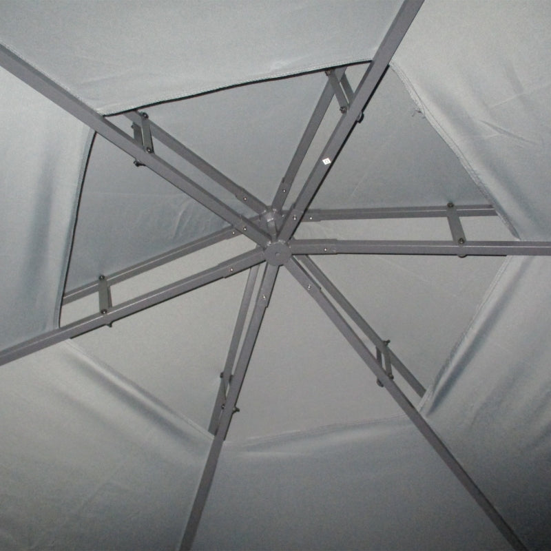 Rokuro 13' x 13' Hexagonal Gazebo with Grey Canopy - Seasonal Overstock