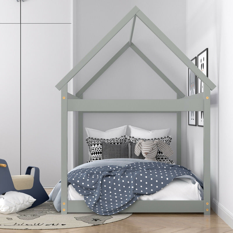 Xavier House Shaped Twin Size Wood Canopy Platform Bed - Grey - Seasonal Overstock