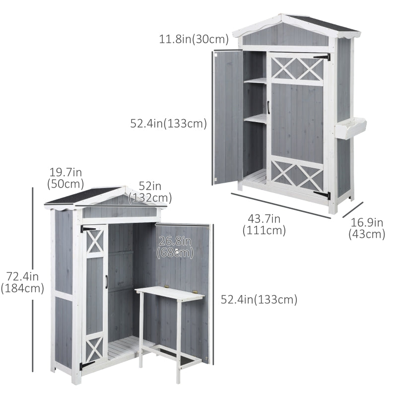 52" x 20" Grey Wood Garden Storage Shed with Shelves - Seasonal Overstock