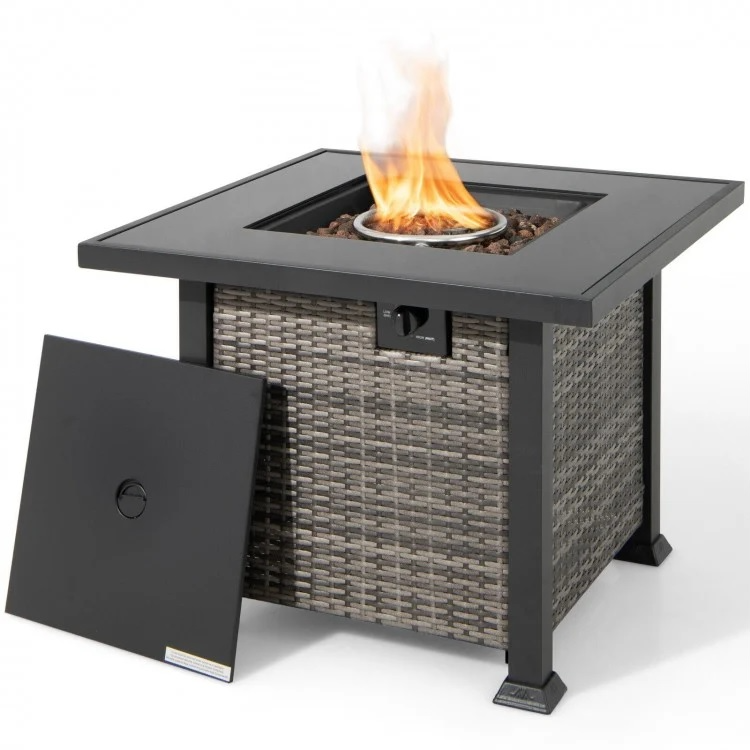Kindle 32" 50,000 BTU Fire Table with Lava Rocks - Grey Rattan - Seasonal Overstock