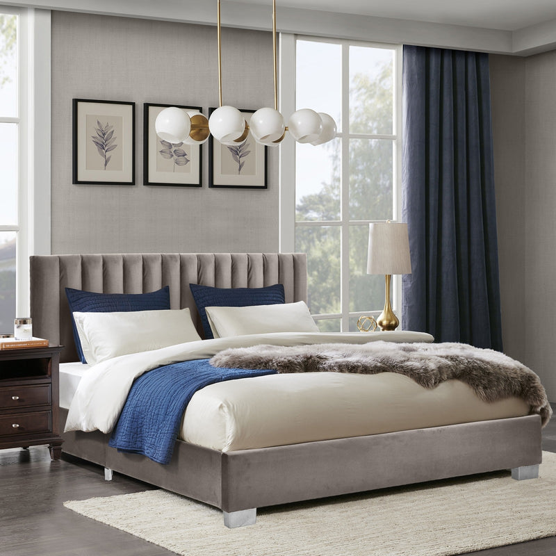 Glimmer Full Size Upholstered Platform Bed Frame - Light Grey - Seasonal Overstock
