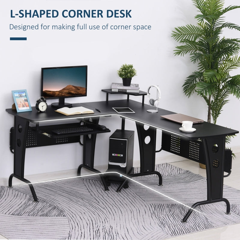 Jaydon L-Shaped Corner Desk with Corner Stand and Keyboard Tray - Black - Seasonal Overstock