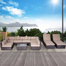 Placid Peak Modular Outdoor Patio Sectional Sofa, Loungers and Table 9pc Set - Beige / Mixed Brown