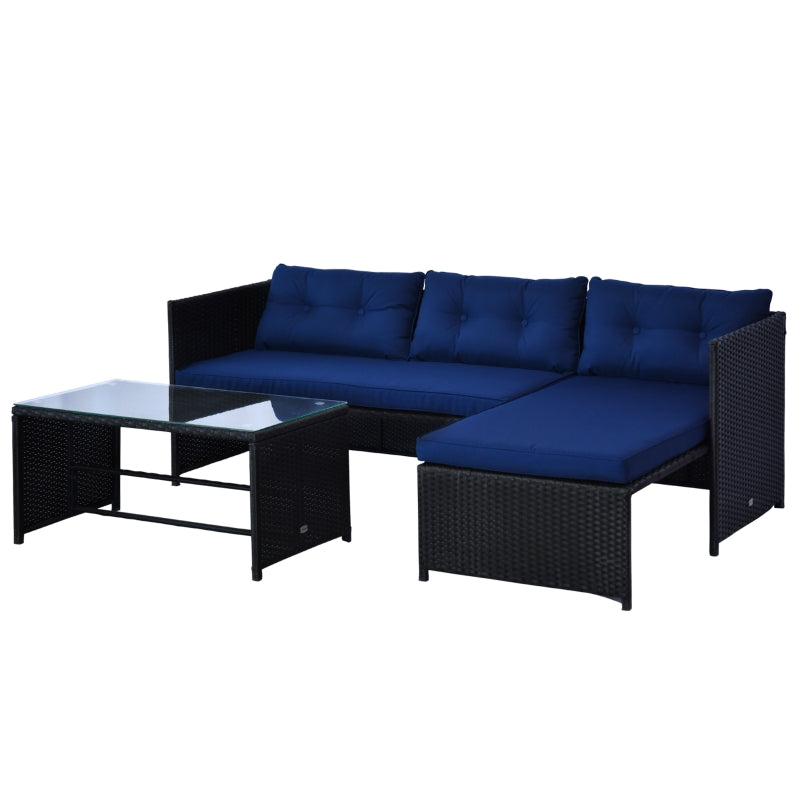 Vina 3pc Outdoor Patio Sofa with RHF Chaise and Table - Dark Blue / Black - Seasonal Overstock