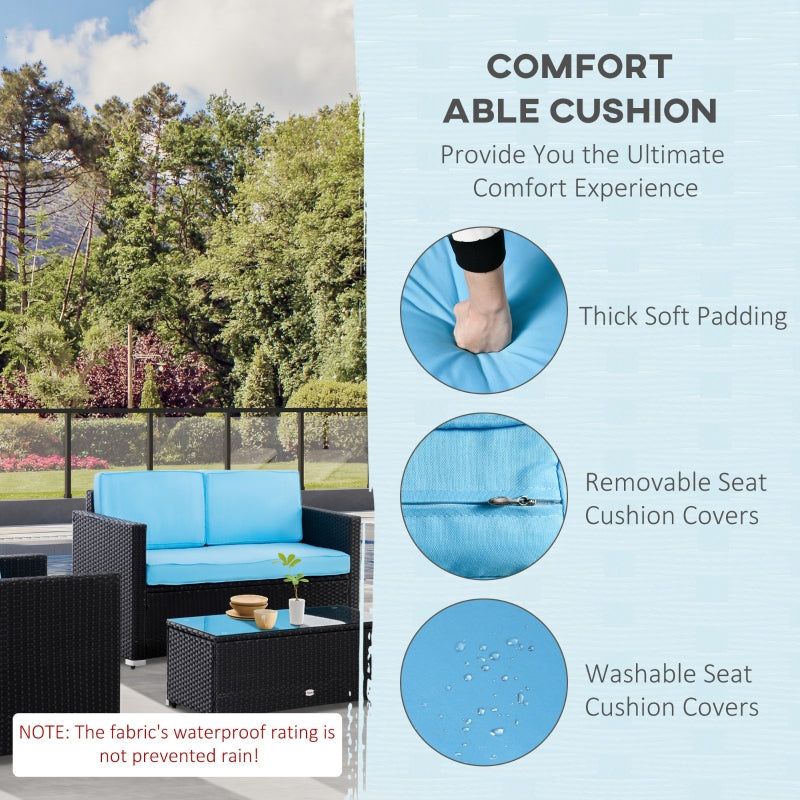 Amity 4-Peice Outdoor Rattan Wicker Sofa, Chair & Table Set - Sky Blue - Seasonal Overstock