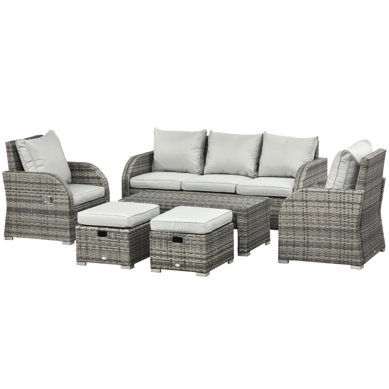 Balsam Cove 6pc Outdoor Wicker Sofa Chairs Table and Stool Patio Set - Light Grey - Seasonal Overstock